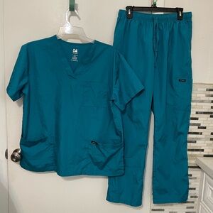 Dagacci Unisex Teal 2pc Medical Scrubs top Bottom stretch waist Short sleeve L